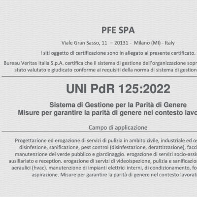 PFE ottiene la certificazione Bureau Veritas  per la Parità di Genere